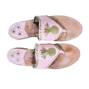 Jack Rogers Women's Pink Gold Embroidered Leather Pineapple Sandals Size 9